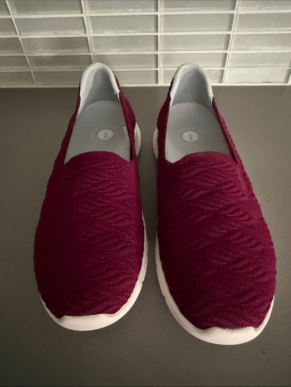 REVITALIGN Women's Slip-On Knit Sneakers in Burgundy